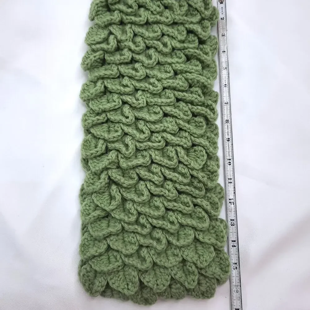 Handmade Dragon Scale Cowl Olive Green Mermaid Crochet Scarf Crocodile Stitch - Picture 7 of 10